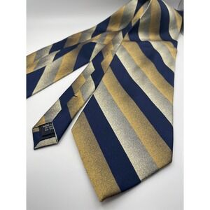Ivy Crew Classics Mens Silk Tie Navy Gold Silver Stripe Formal Business Necktie